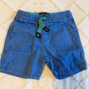 U.S. Polo Assn. Blue Kids Drawstring Shorts with Green inner,stitching & Tie -4T